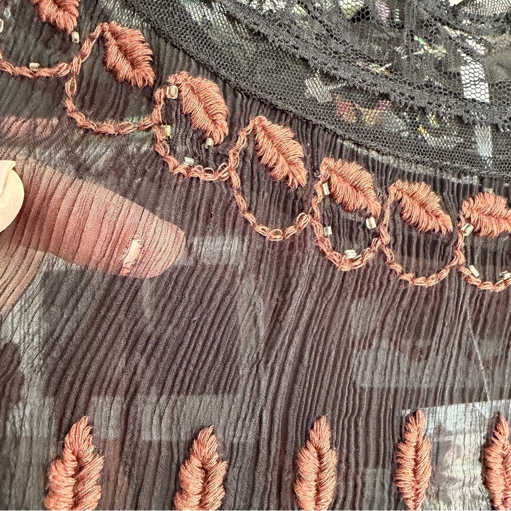 Free People Black Sheer Embroidered Dress with Lace 20s Inspired - Picture 10 of 10